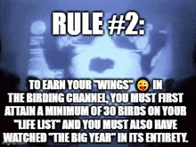 rule # 2 : to earn your wings in the birding channel , you must first attain a minimum of 30 birds on your life list