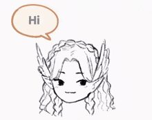 a drawing of a girl with wings says hi in a speech bubble