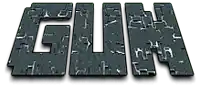 a close up of the word gun on a white surface