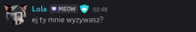 a screenshot of a chat with the name lola meow