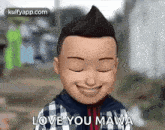 a cartoon character is smiling with his eyes closed and saying `` love you awa '' .