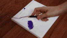 a person is using a spatula to paint on a white canvas