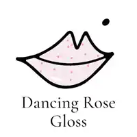 a logo for dancing rose gloss with a pink lip and stars