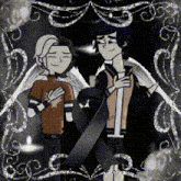 a man and a woman are standing next to each other holding a skateboard .