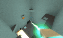 a screenshot of a video game shows a room with a purple object in the middle