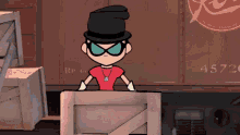 a cartoon character wearing a top hat and glasses is standing in front of a train car with the number 45720 on it