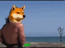 a pixel art drawing of a dog wearing a sweater