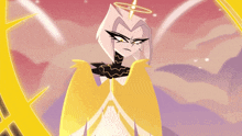 a cartoon character with a yellow circle around her