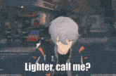 a cartoon character says " lighter call me " in front of a crowd
