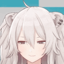 a close up of a girl with white hair