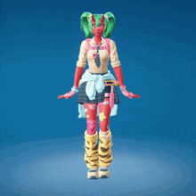 a girl with green hair and red skin is wearing a tie
