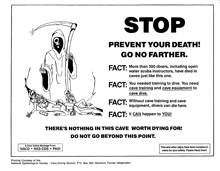 a poster that says " stop prevent your death go no farther " on it
