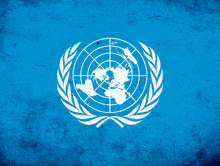 a united nations logo with a laurel wreath around a globe