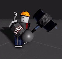 a roblox character holding a large hammer