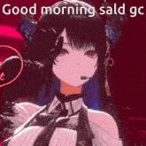 a girl with a microphone and the words good morning said gc