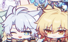 a group of anime characters are standing next to each other and making a peace sign .