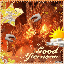 a postcard that says good afternoon with a dragon on it