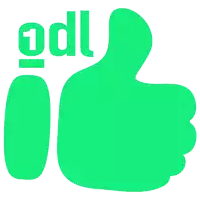 a green thumbs up with the word odl written below it