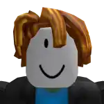 a roblox character with brown hair and a smile on his face .