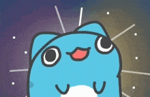 a blue cartoon cat with a red tongue is smiling and looking up at the sky .