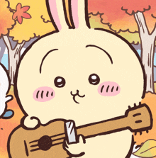 a cartoon drawing of a rabbit playing an ukulele