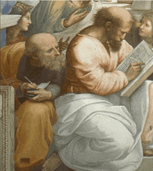 a painting of a man holding a book that says ' ' ' ' ' ' on it