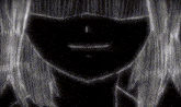 a black and white drawing of a girl 's face in the dark with a smile on her face .