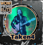 a man singing into a microphone while playing a guitar for wow prime elite agency