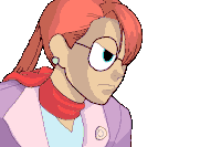 a cartoon drawing of a woman wearing glasses and a red scarf