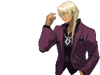 a man with long blonde hair is wearing a purple suit and black shirt