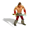 a pixel art of a man holding a sword