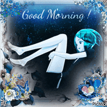 a picture of a girl with the words good morning