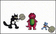 a cartoon drawing of a black cat and a dinosaur