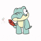 a drawing of a crocodile with a rose in its mouth .