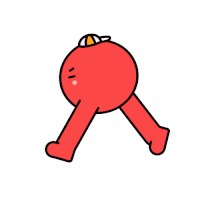 a cartoon drawing of a red ball with a hat on his head