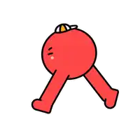 a cartoon drawing of a red ball with a hat on his head