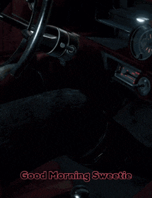 a picture of a man in a car with the words good morning sweetie