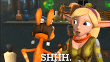 a cartoon character says shhh next to another character