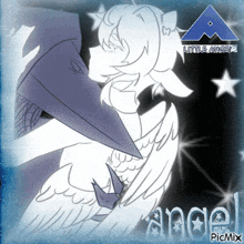 a drawing of a girl with wings and the words little angel