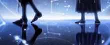 a couple of people standing next to each other in front of a starry sky .