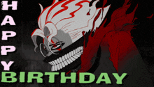 a black and white drawing of a monster with the words happy birthday below it