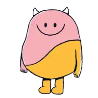 a cartoon drawing of a monster with horns and a smiley face