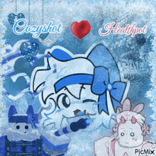 a picture of cozyshot and healthpot with hearts and a red heart