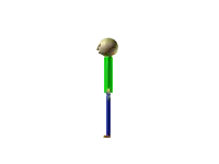 a cartoon character with a green shirt and blue pants is standing on a white background