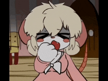 a cartoon drawing of a girl with blonde hair and a pink dress