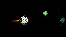 a video game with a blue background and a green square