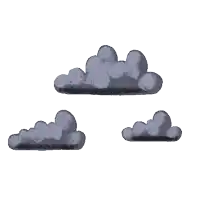 three gray clouds are floating in the sky .