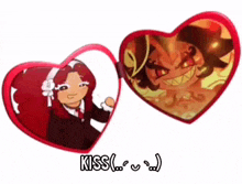 a pair of heart shaped sunglasses with a picture of a girl and a picture of a monster .