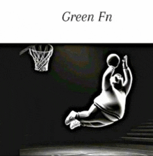 a basketball player is jumping in the air with the words green fn behind him