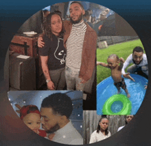 a man and a woman are standing next to each other in a collage of photos